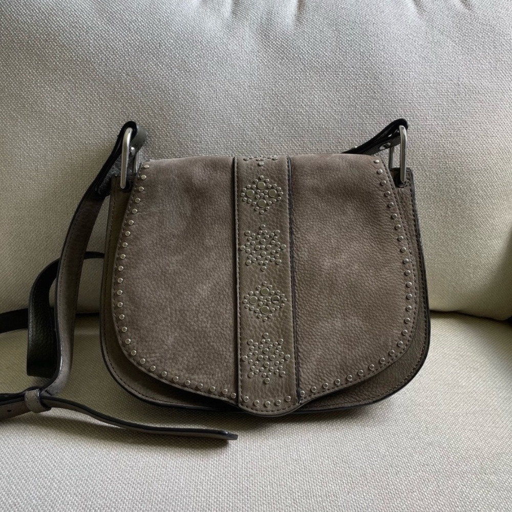 *SOLD* Rebecca Minkoff olive green suede studded boho crossbody bag